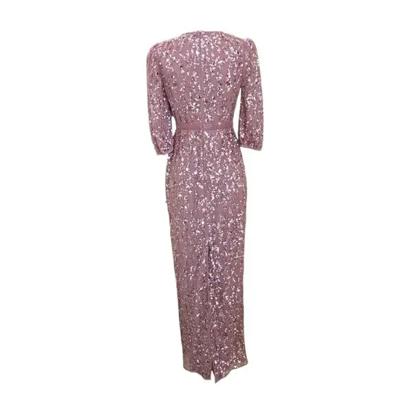 Mac Duggal 93790 Pink Rosewood Beaded Sequin Gown Puff Sleeve Formal Dress 16 - Picture 12 of 14